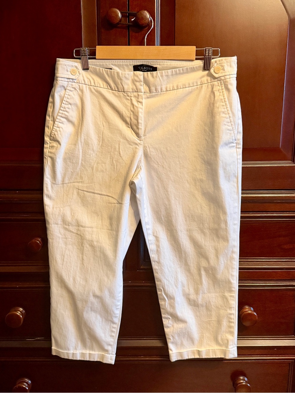 Talbots White Petite Chino Trousers with Hook Closure